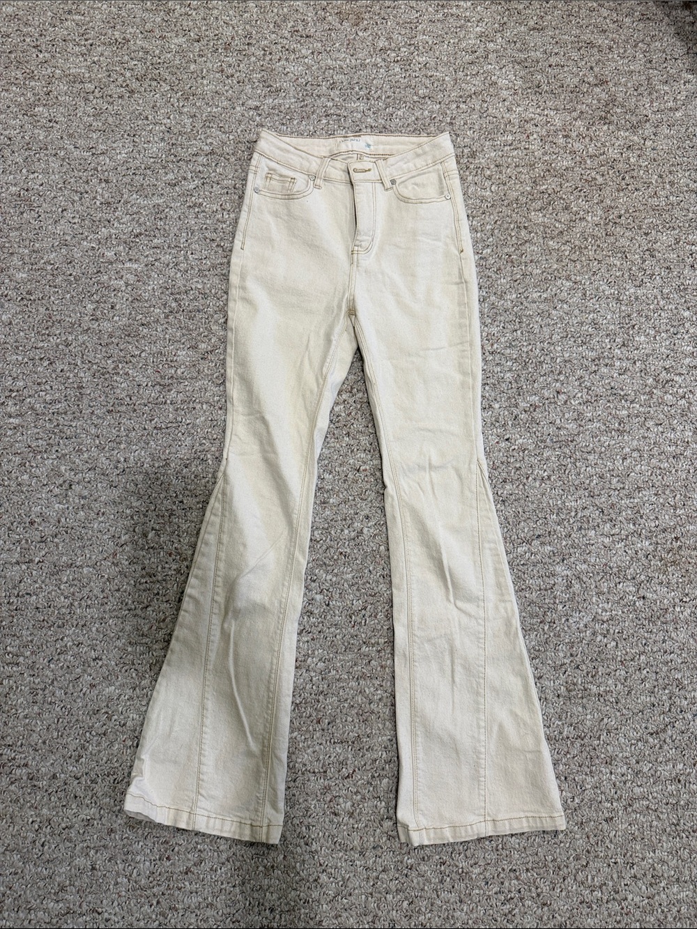 Cream Flare Wide-Leg Jeans for Women